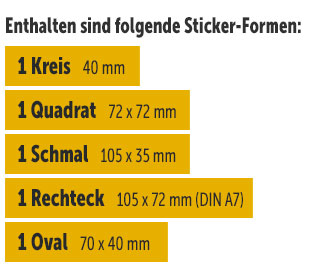 3 Grundformen-Sticker und 2 Freiformen-Sticker